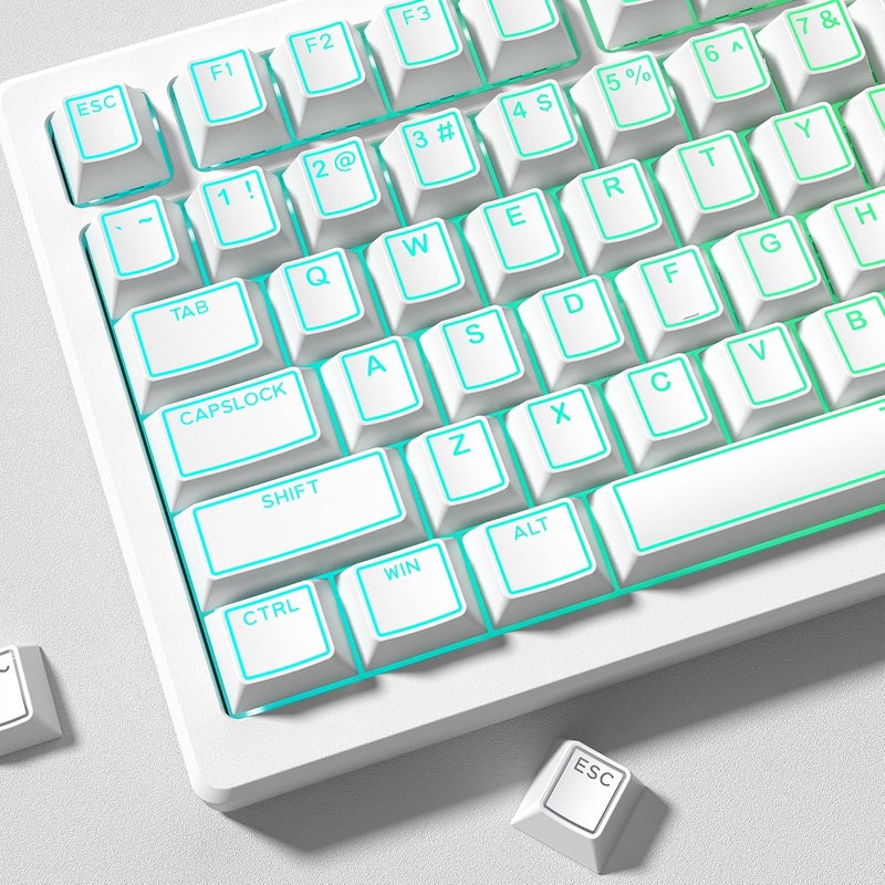 COSTOM Womier PBT Keycaps Set 130 Keys, Custom White Japanese Keyboard Doubleshot Dye Sub Side Print Shine Through Keycaps 60 65 75 100 Percent, Cherry Profile (White 4) - Image 3